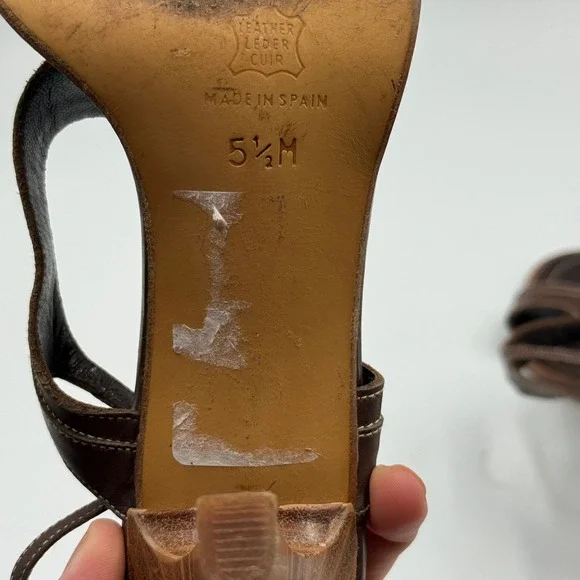 Banana Republic Leather Heeled Sandals Brown Slingback T Strap Women's 5.5M Y2K - Picture 5 of 5